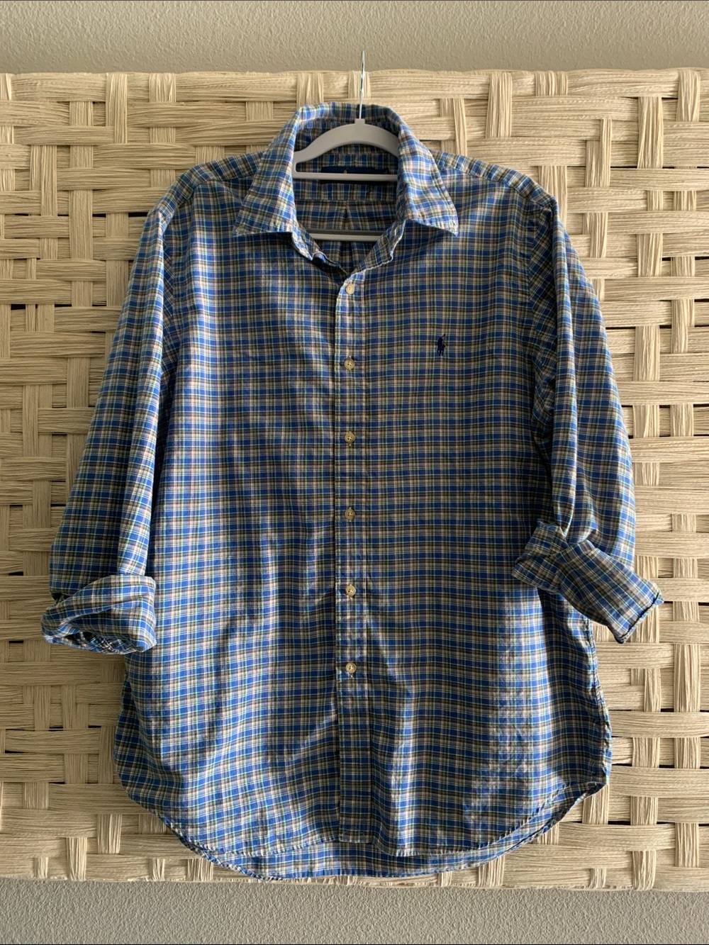 Ralph Lauren Lightweight Flannel Button Down Shirt | Large Blue Green Brown